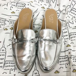 FRANCO SARTO Silver Pippa Mules Size 7.5